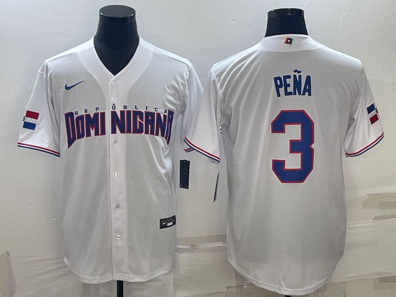 Men 2025 World Cup Dominican #3 Pena White Nike MLB Jersey style 2->more jerseys->MLB Jersey